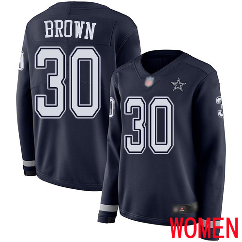 Women Dallas Cowboys Limited Navy Blue Anthony Brown #30 Therma Long Sleeve NFL Jersey